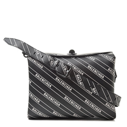 Balenciaga Calfskin Diagonal Allover Logo Print S Flap Bag Black White 1 of 10