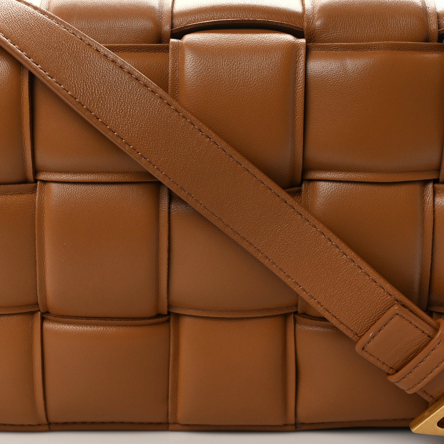Nappa Maxi Intreccio Padded Cassette Crossbody Bag Caramel