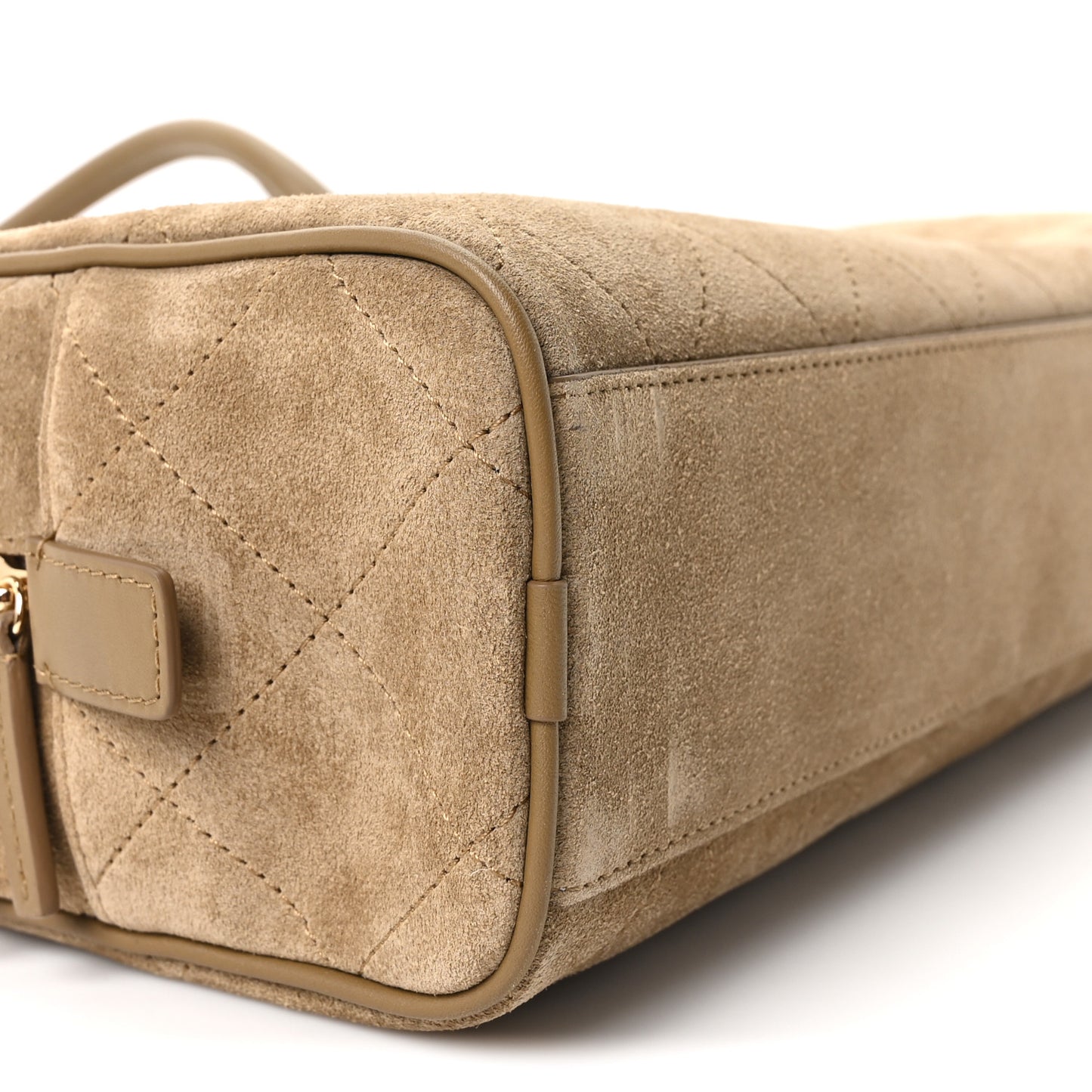Suede Calfskin Large Perfect Bowling Bag Dark Beige