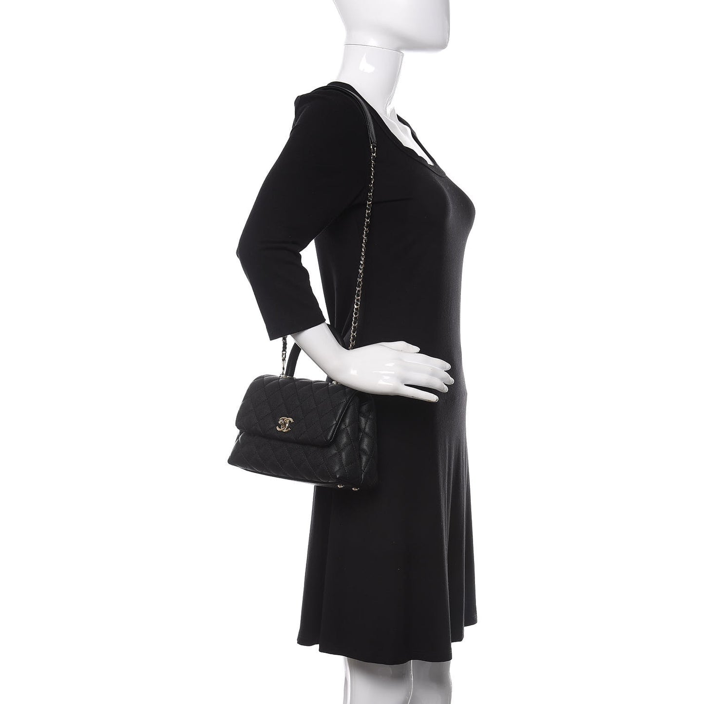 Caviar Quilted Mini Coco Handle Flap Black