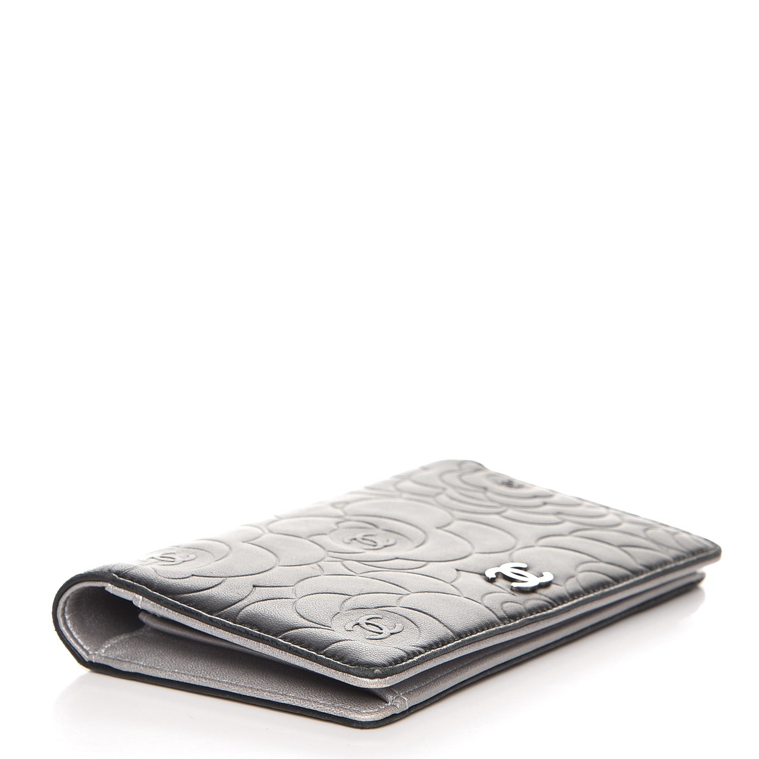 Chanel Lambskin Camellia Embossed Yen Wallet Black 4 of 22