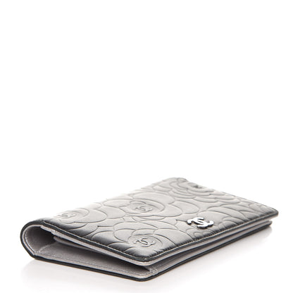 Chanel Lambskin Camellia Embossed Yen Wallet Black 4 of 22