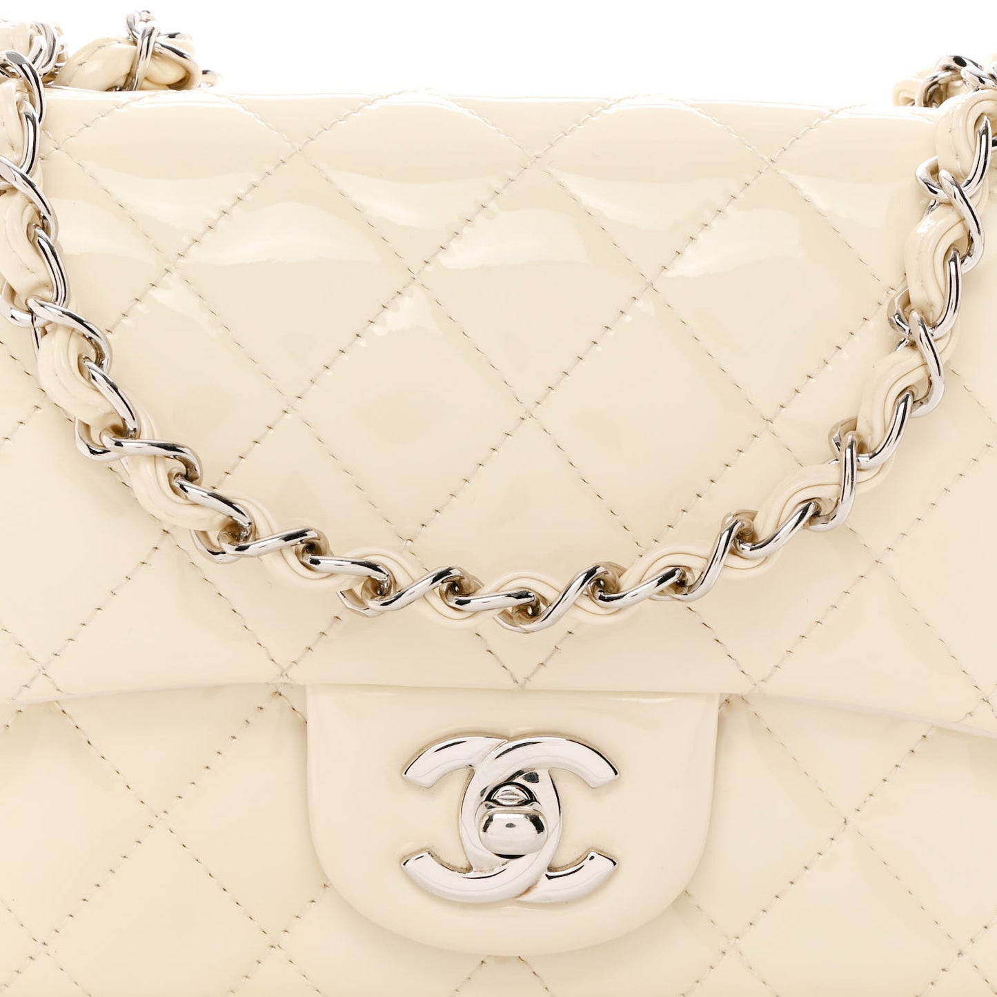 Patent Quilted Mini Square Flap Dark White
