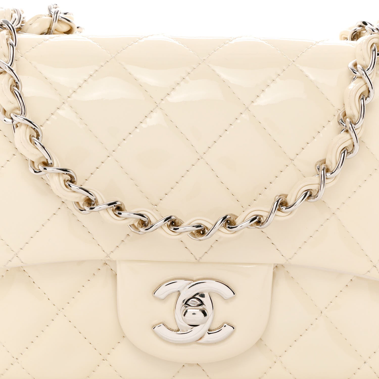 Chanel Patent Quilted Mini Square Flap Dark White 8 of 10