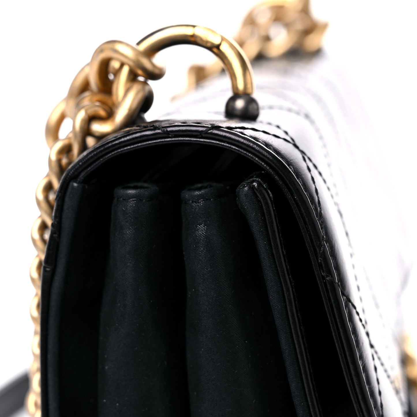 Iridescent Calfskin Quilted Small Straight Lined Flap Black