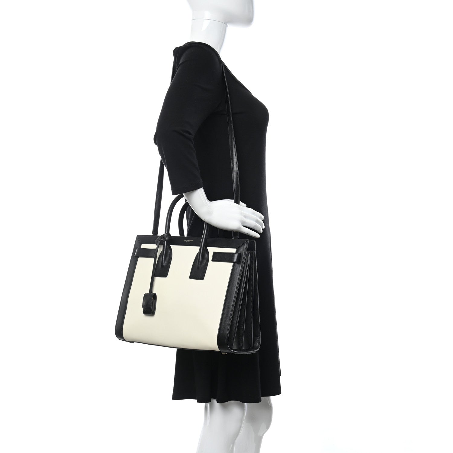 Saint Laurent Calfskin Bi-Color Small Sac De Jour White Black 2 of 12