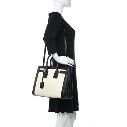 Saint Laurent Calfskin Bi-Color Small Sac De Jour White Black 2 of 12