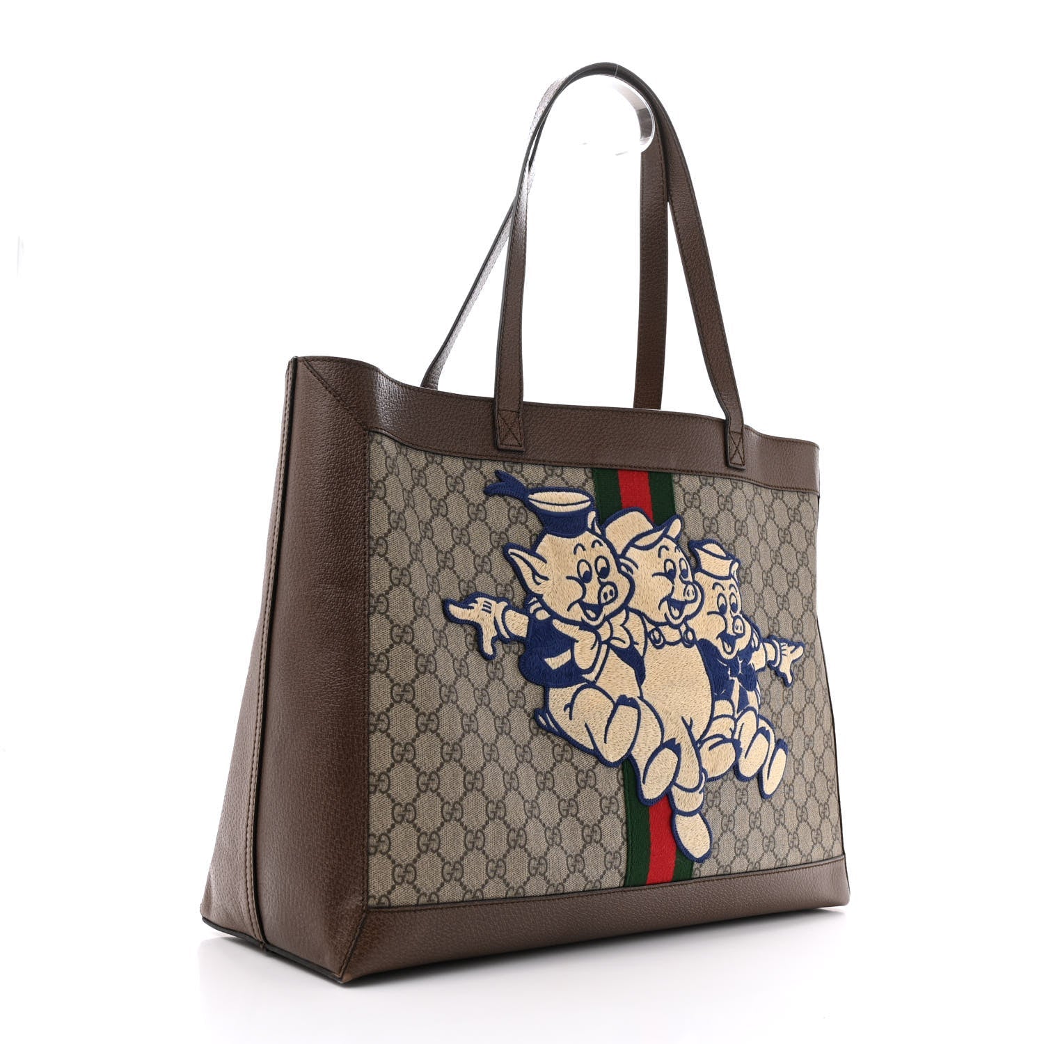 Gucci X DISNEY GG Supreme Monogram Web Three Little Pigs Large Ophidia Tote Beige New Acero 4 of 12