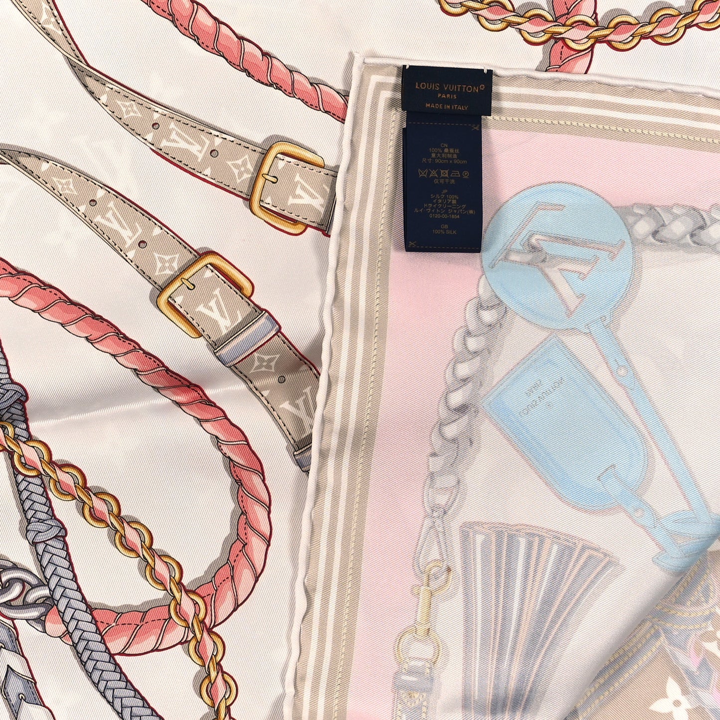 Silk Mix and Straps Square 90 Scarf Beige