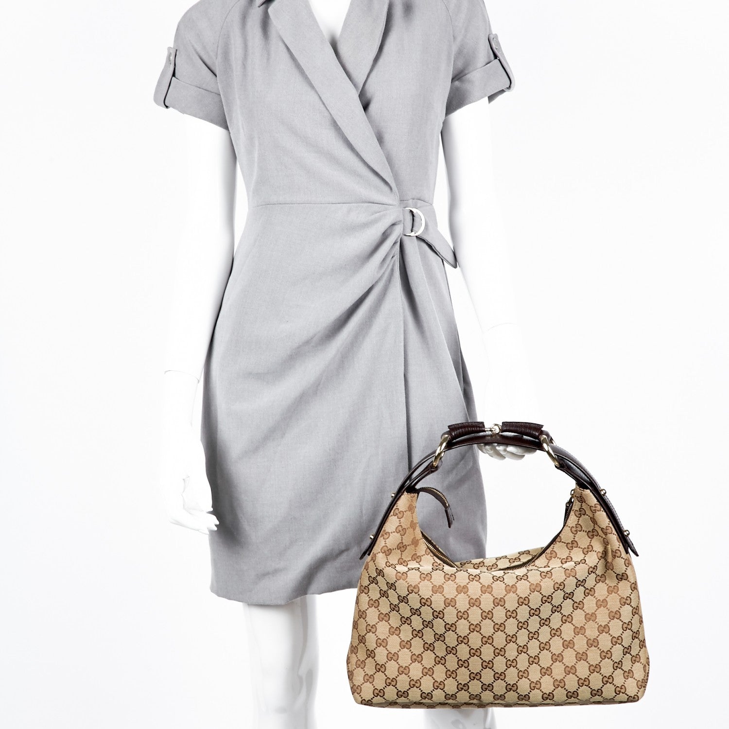 Gucci Monogram Medium Horsebit Chain Hobo Dark Brown 2 of 9