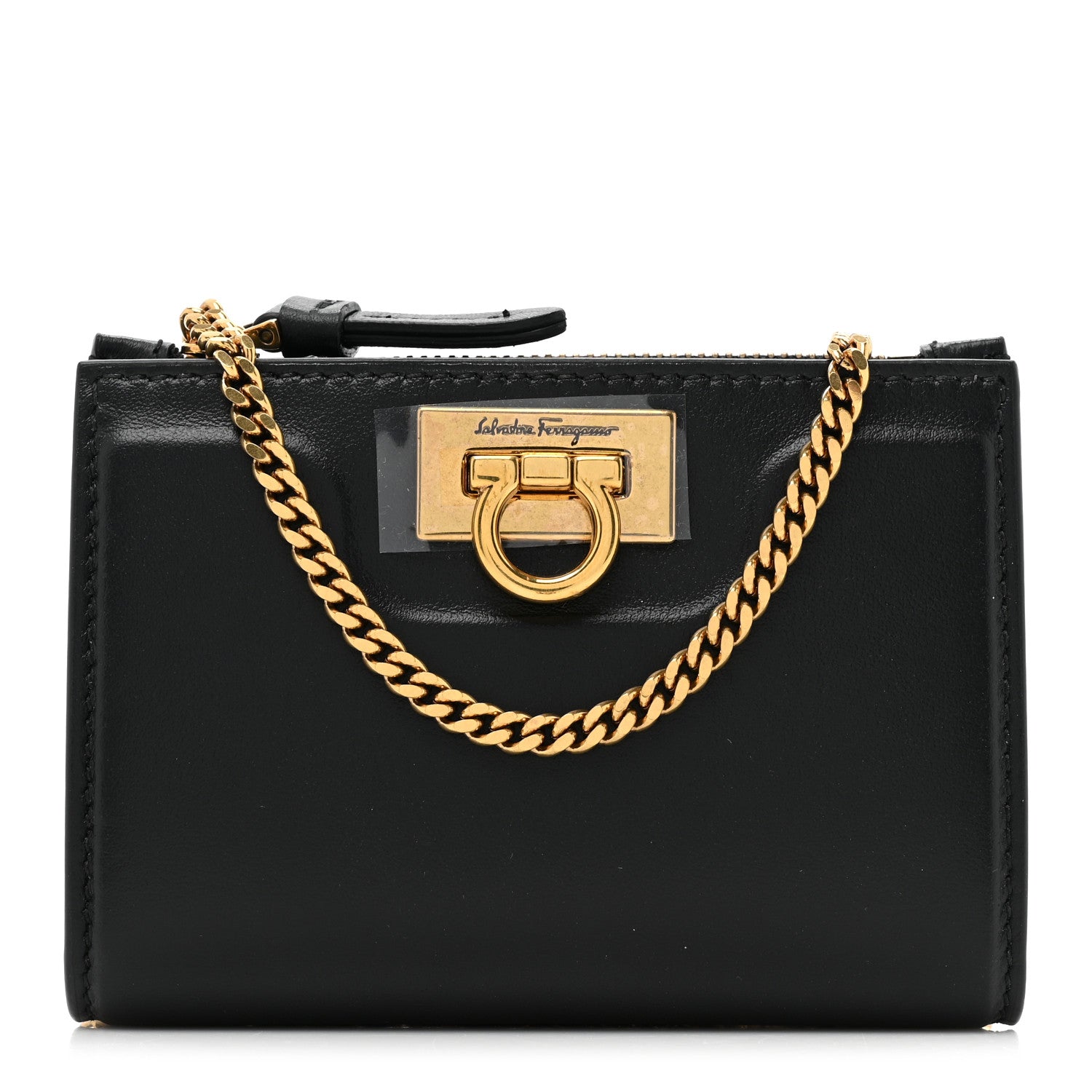 Salvatore Ferragamo Calfskin Gancini Chain Wallet Black 1 of 10