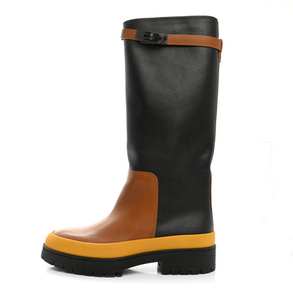 Hermes Toile De Coton Barn Boots 39 Black Marron Iroko 1 of 8