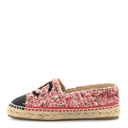 Chanel Tweed Grosgrain CC Espadrilles 36 Coral Red Pink Black 1 of 10