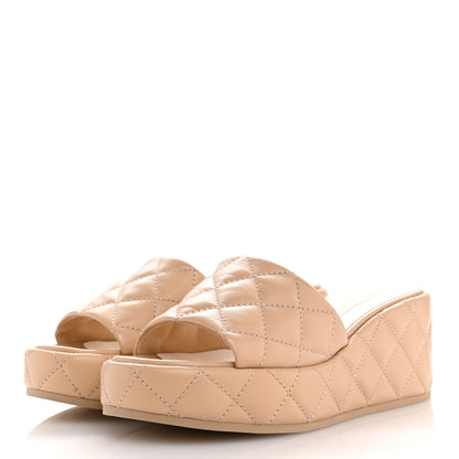 Chanel Lambskin Quilted Camelia CC Wedge Sandal Mules 38.5 Beige 4 of 10