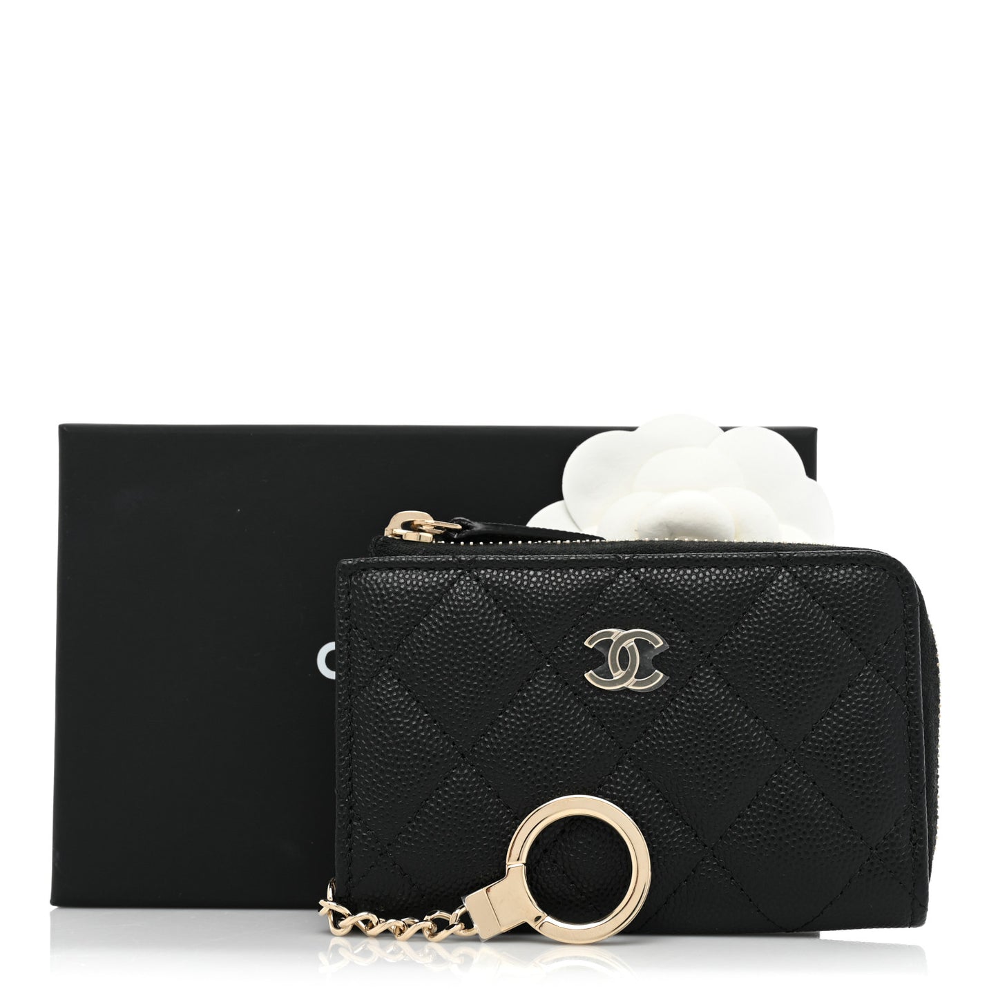 Caviar Quilted Key Holder Case Black
