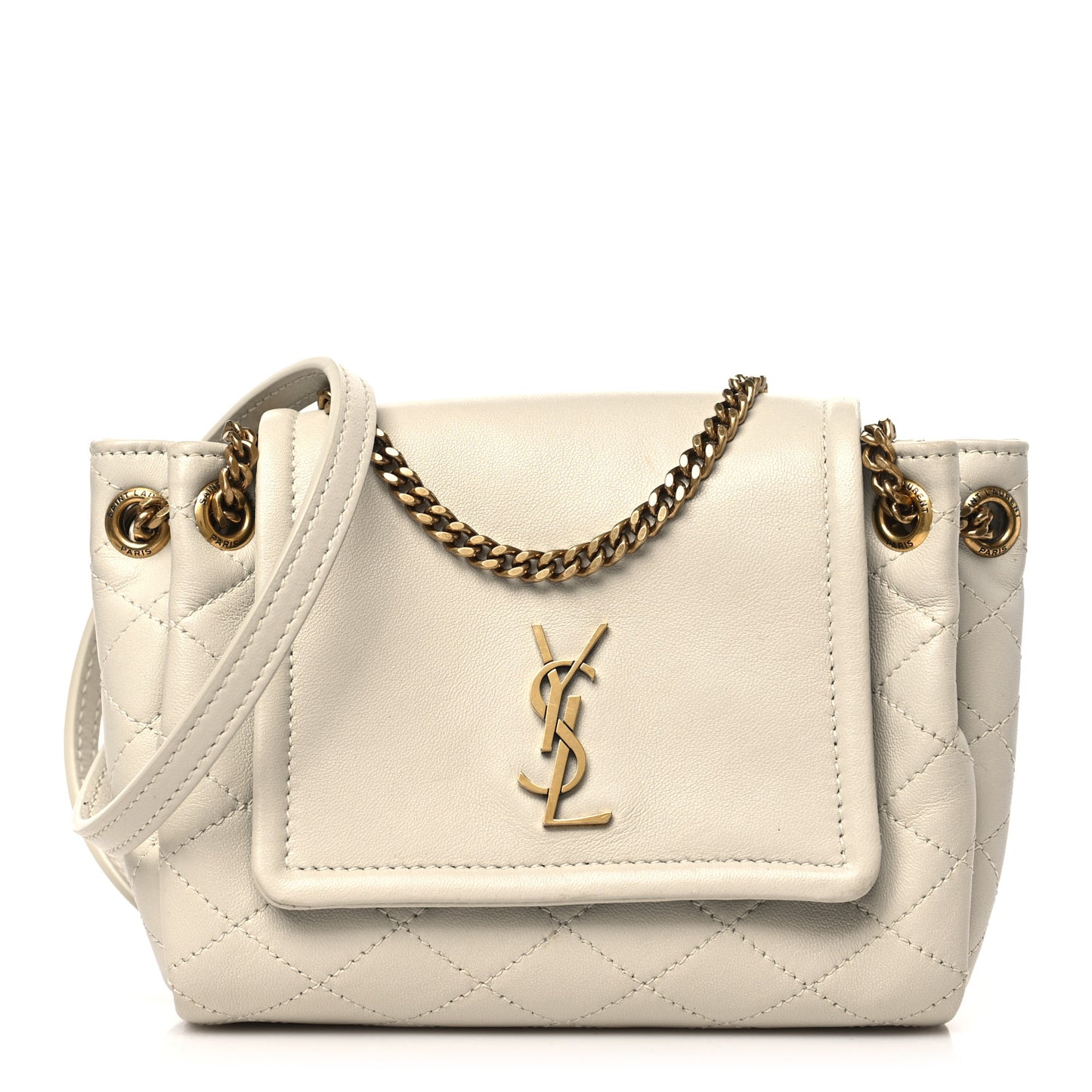 Lambskin Quilted Monogram Mini Nolita Blanc Vintage