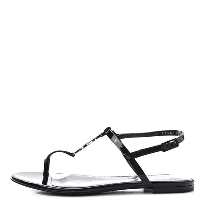 Saint Laurent Calfskin Cassandra Monogram Sandals 39 Black 1 of 8
