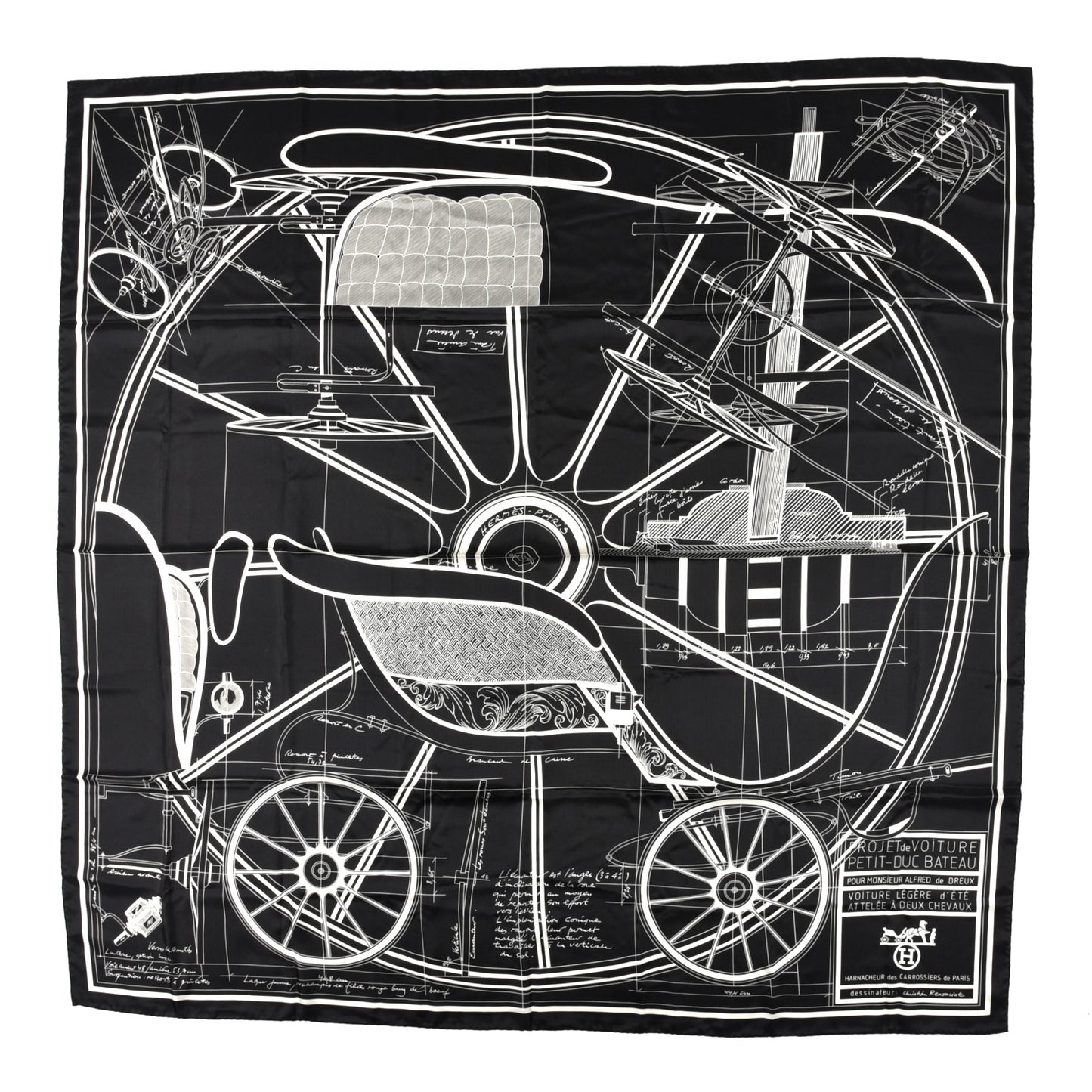 Silk Carre Geant Summer Petit Duc Scarf 140 Black White