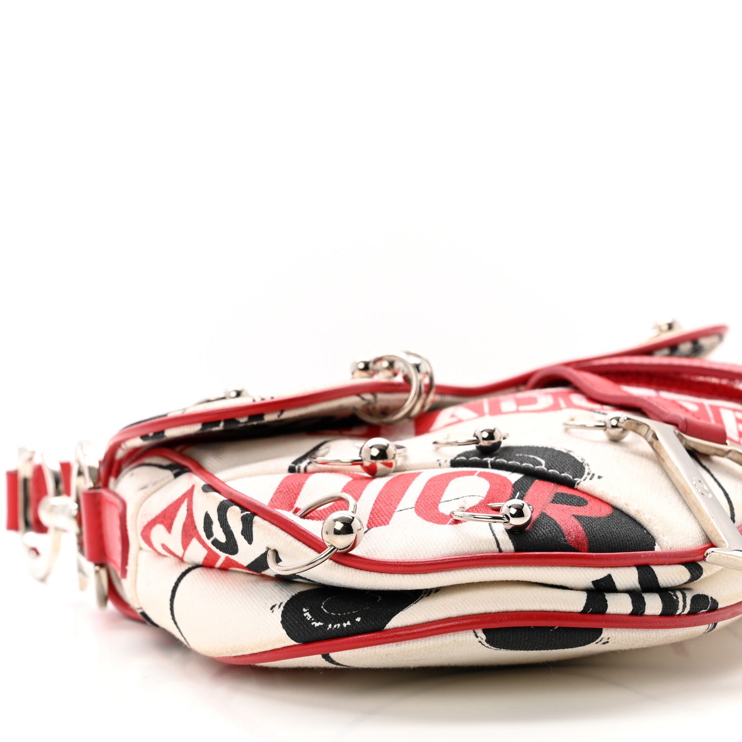 Christian Dior Canvas Hardcore Pierced Saddle Bag White Red Black 9 of 12