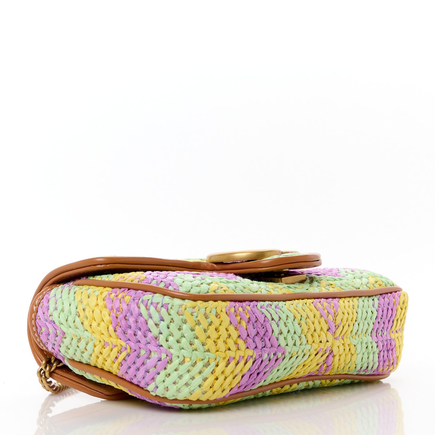 Woven Raffia Calfskin Super Mini GG Marmont Shoulder Bag Multicolor