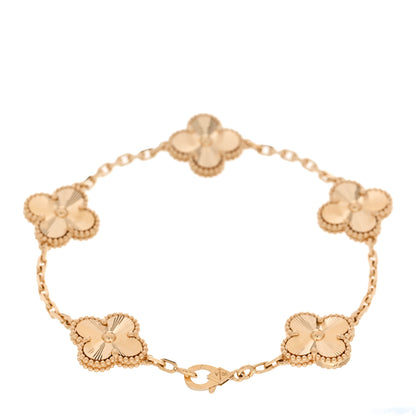 Van Cleef & Arpels 18K Yellow Gold 5 Motifs Guilloche Vintage Alhambra Bracelet 2 of 5