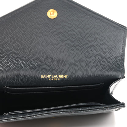 Saint Laurent Grain De Poudre Matelasse Chevron Small Monogram Envelope Wallet Dark Smog 5 of 8