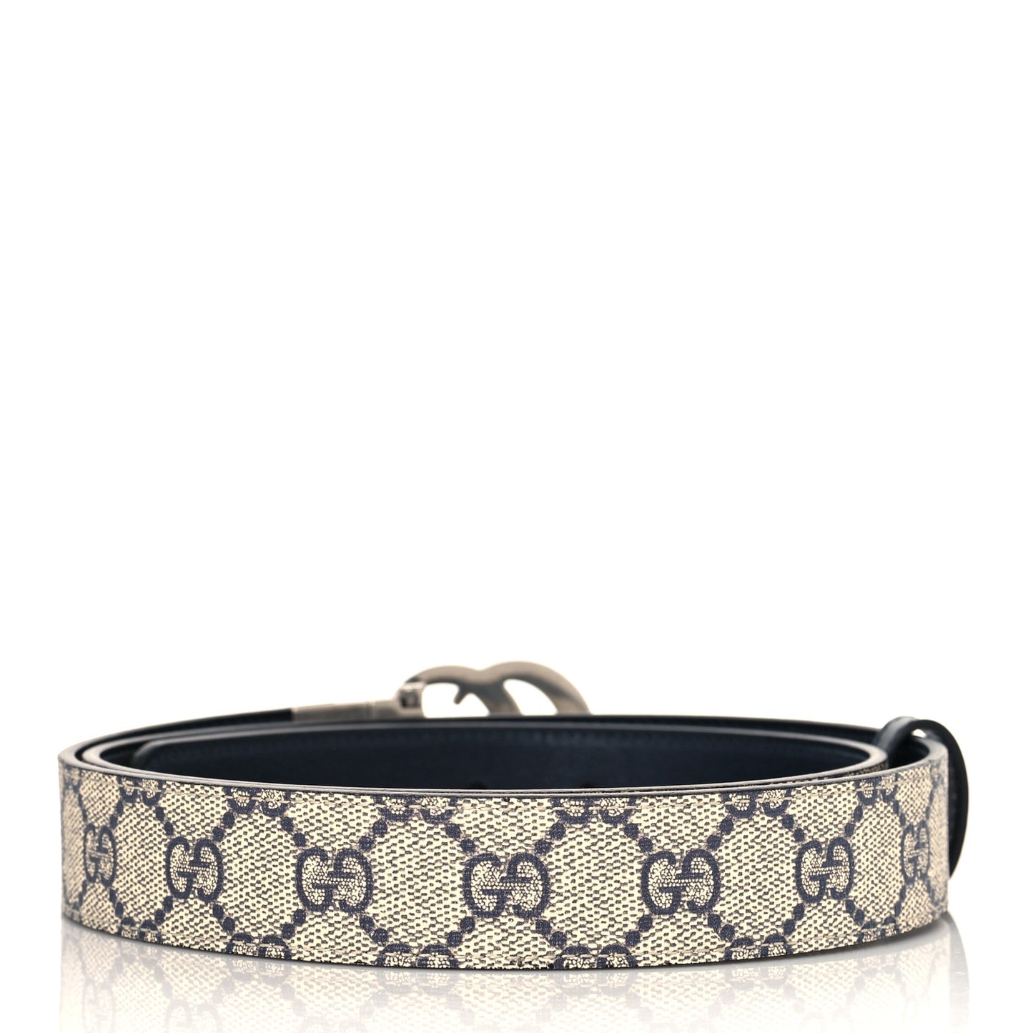 GG Supreme Monogram Plutone Calfskin Palladium Double G Reversible 30mm Belt 90 36 Beige Blue