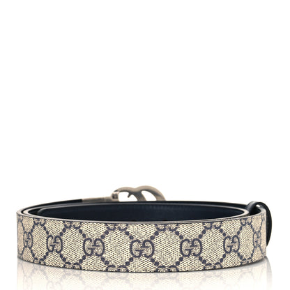 Gucci GG Supreme Monogram Plutone Calfskin Palladium Double G Reversible 30mm Belt 90 36 Beige Blue 2 of 7