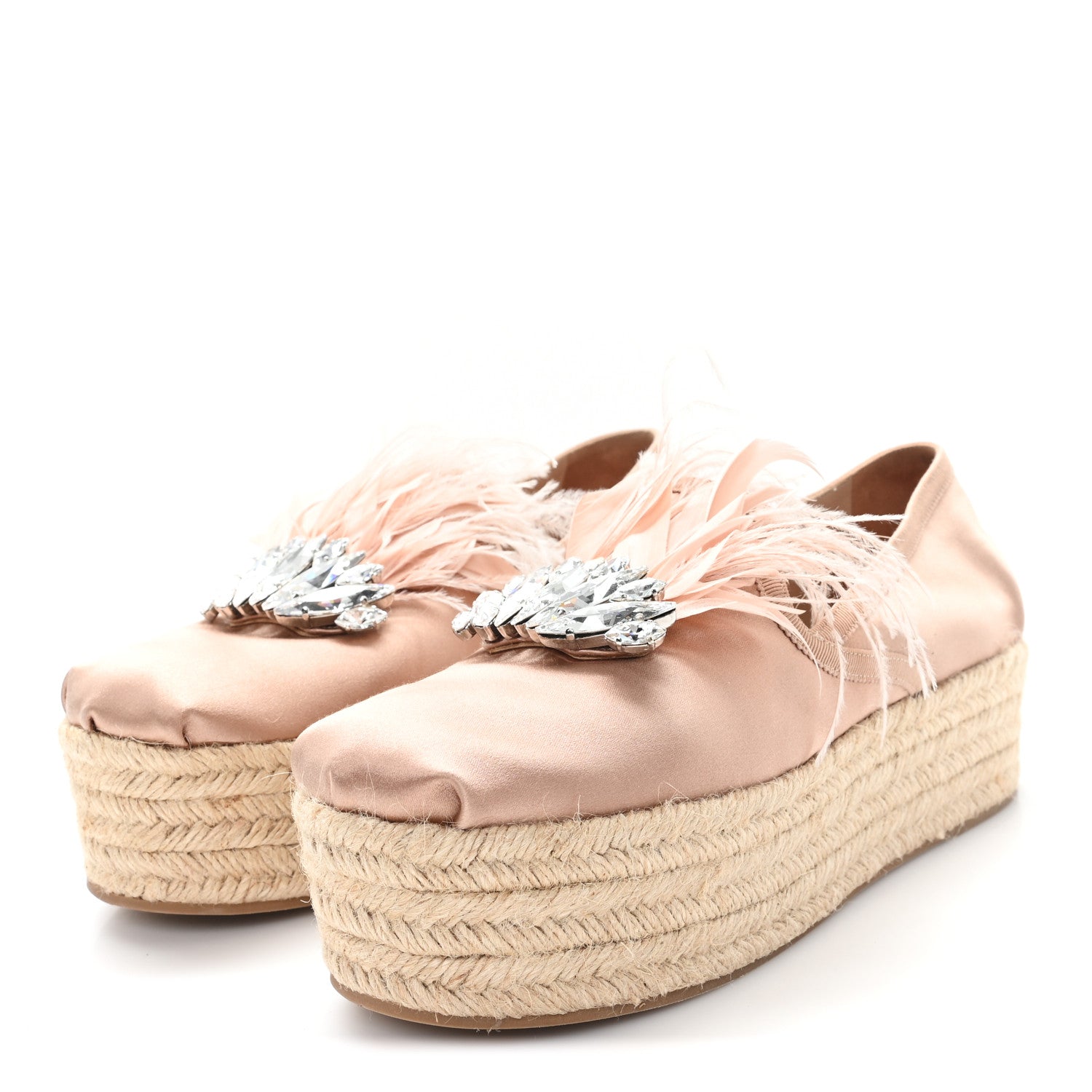 Miu Miu Satin Crystal Platform Espadrilles 39.5 Pink 4 of 9
