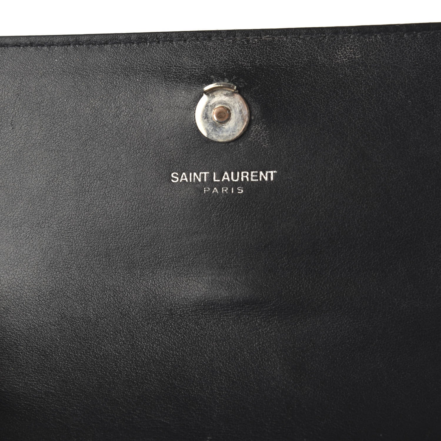 Saint Laurent Calfskin Crocodile Embossed Monogram Sunset Chain Wallet Black 8 of 9