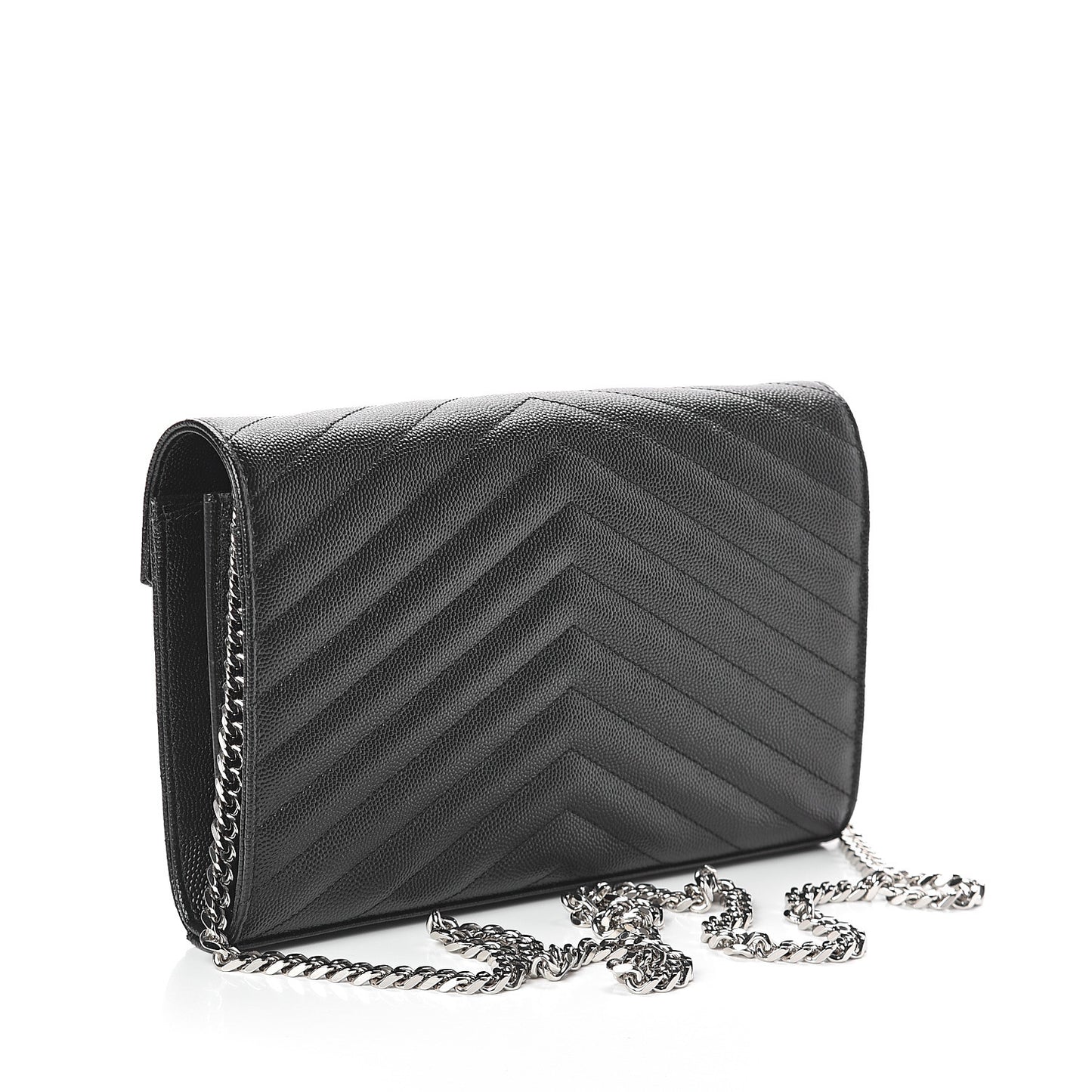 Grain De Poudre Matelasse Chevron Monogram Chain Wallet Black