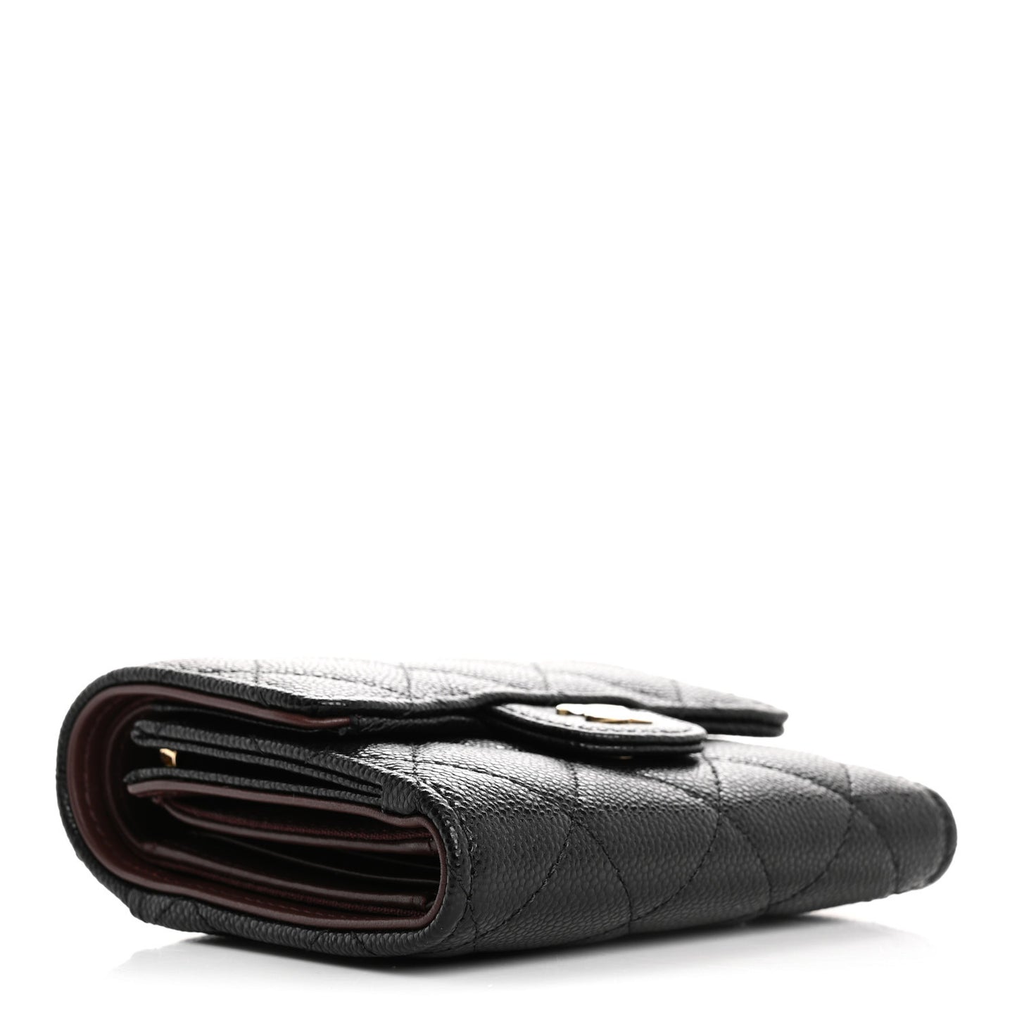 Caviar Quilted Compact Flap Wallet Black