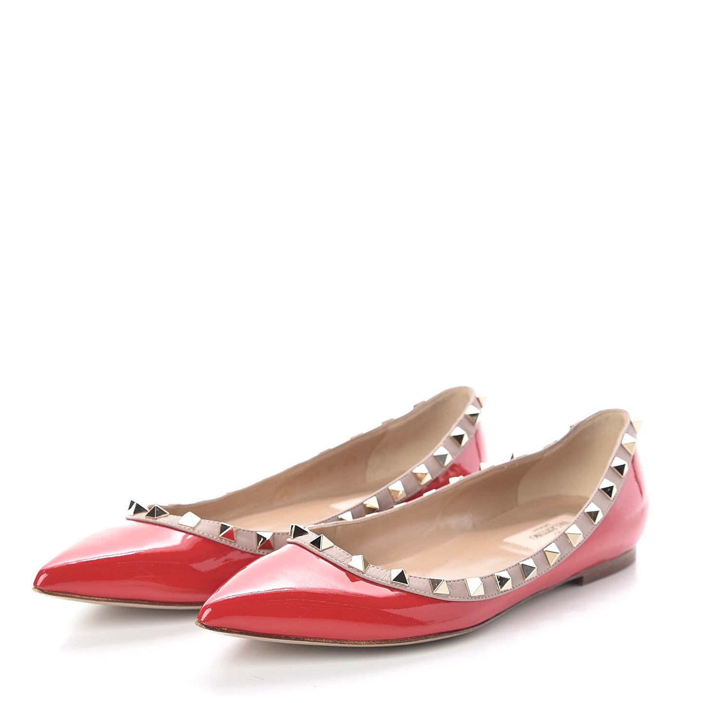 Patent Nappa Rockstud Ballerina Flats 38 Rosso Valentino Poudre