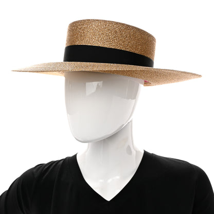 Gucci Glittered Straw Grosgrain Wide Brim Hat S Gold Black 2 of 9