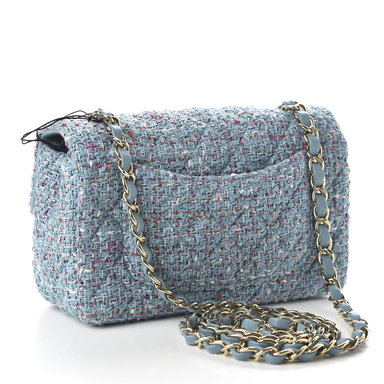 Chanel Tweed Quilted Mini Rectangular Flap Turquoise Purple White Red 3 of 10
