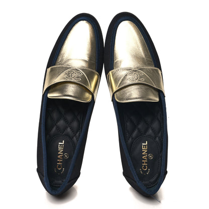 Chanel Iridescent Lambskin Fabric CC Mocassins 37.5 Gold Black 2 of 10