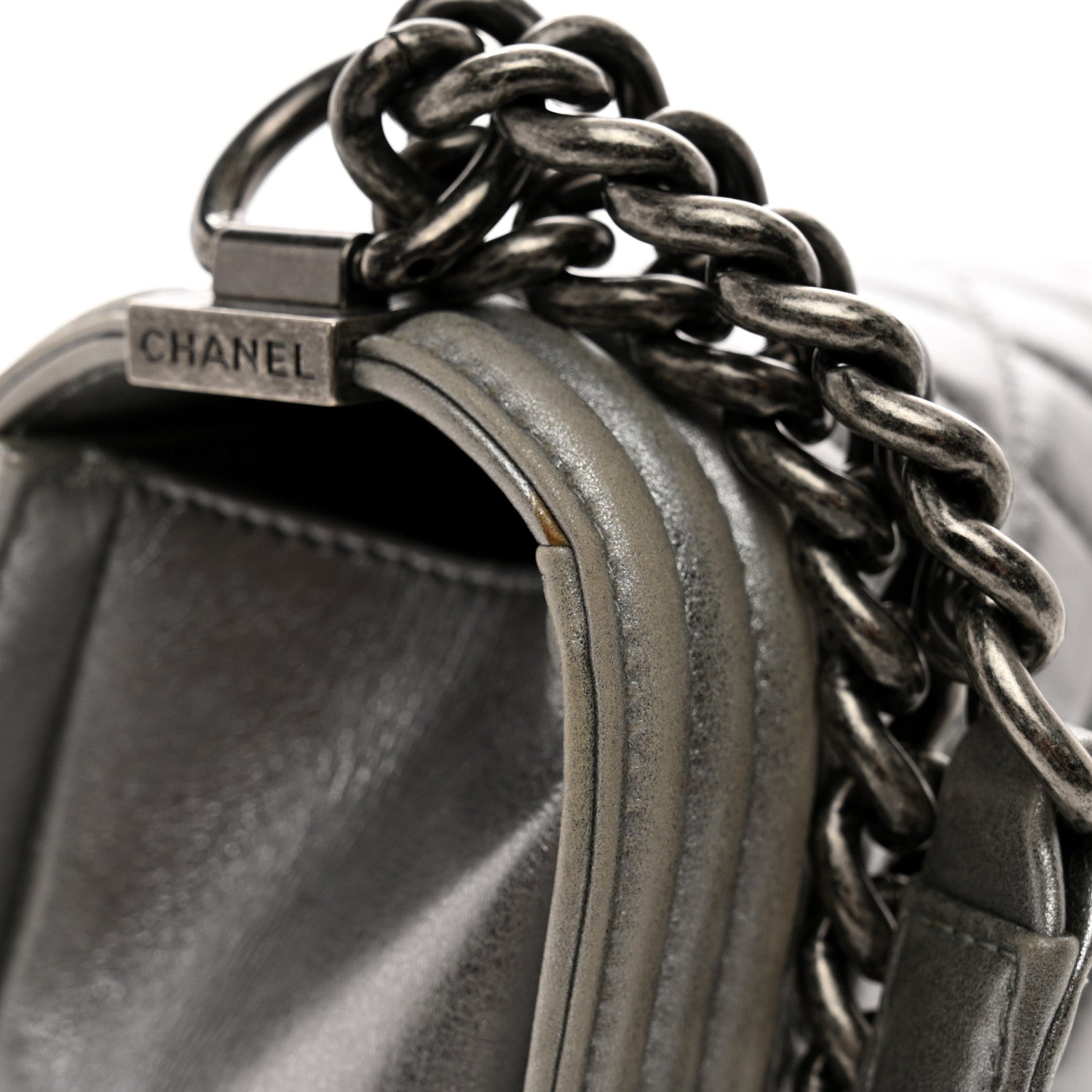 Chanel Metallic Calfskin Quilted Large Boy Flap Silver 12 of 12