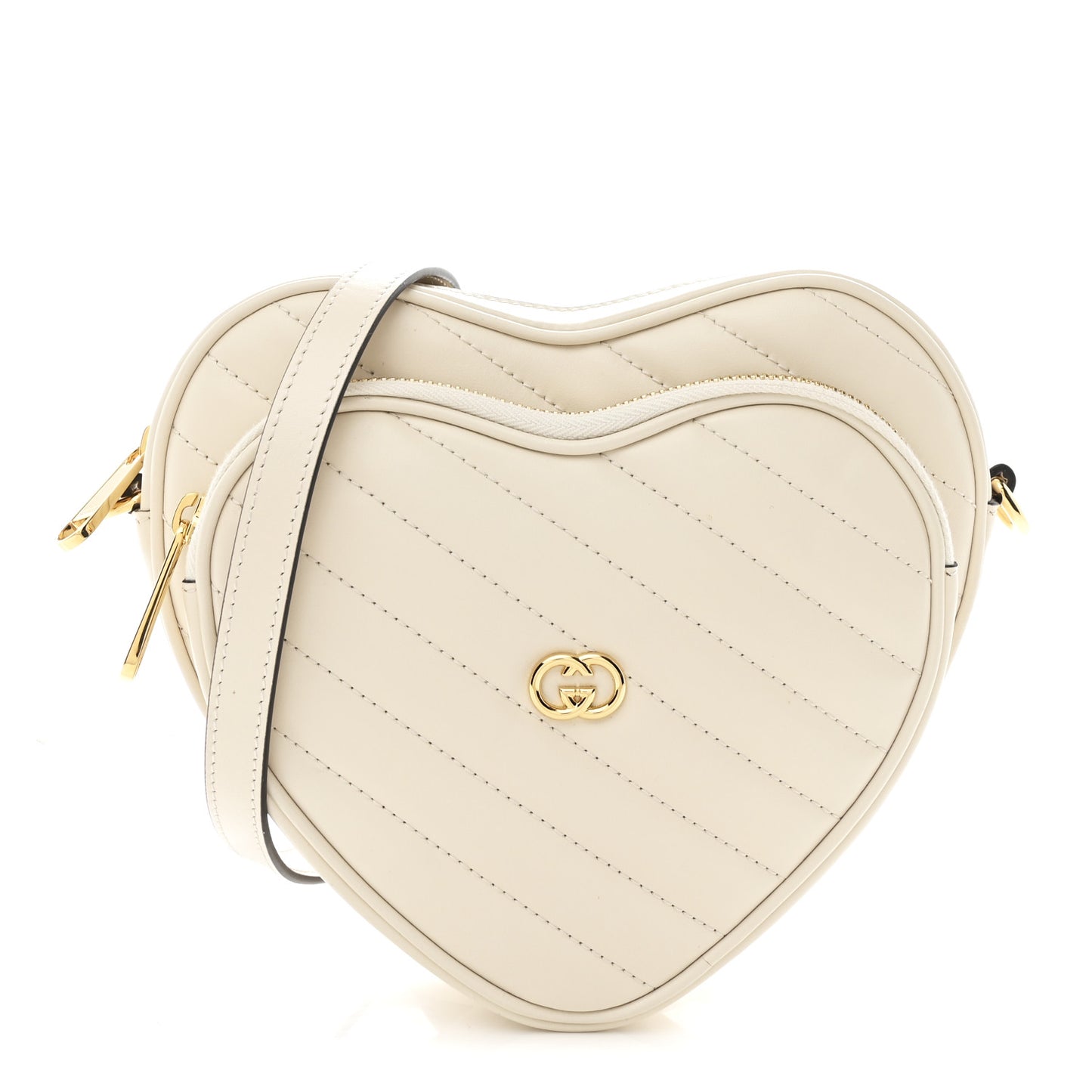 Calfskin Matelasse Diagonal Mini Interlocking G Heart Shoulder Bag Mystic White