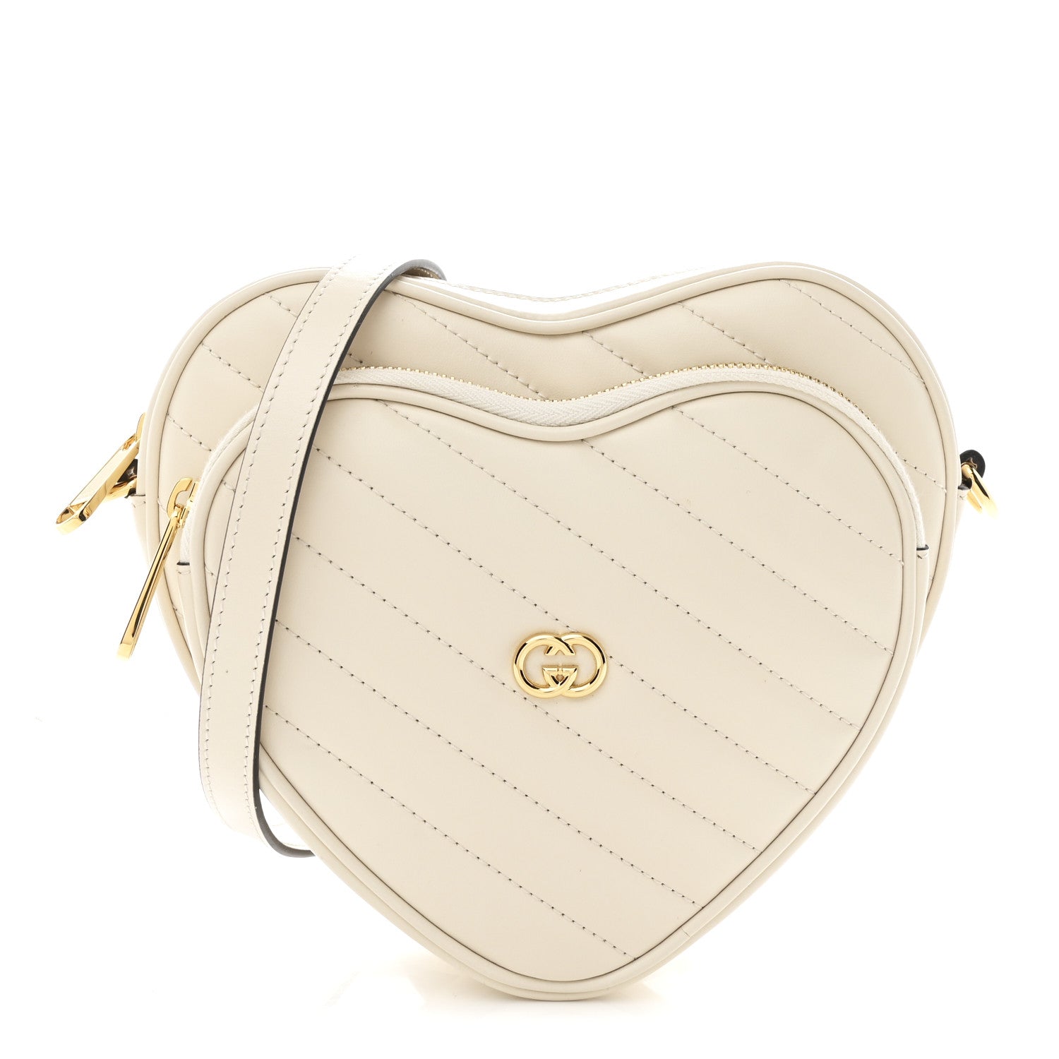Gucci Calfskin Matelasse Diagonal Mini Interlocking G Heart Shoulder Bag Mystic White 1 of 10