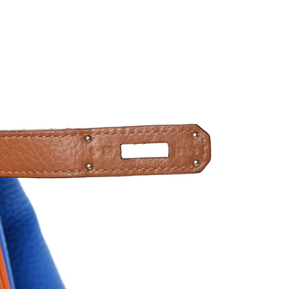 Hermes Taurillon Clemence Arlequin Birkin 35 Orange Sanguine Gold Bleu Lin Bleu Hydra Etain 6 of 19