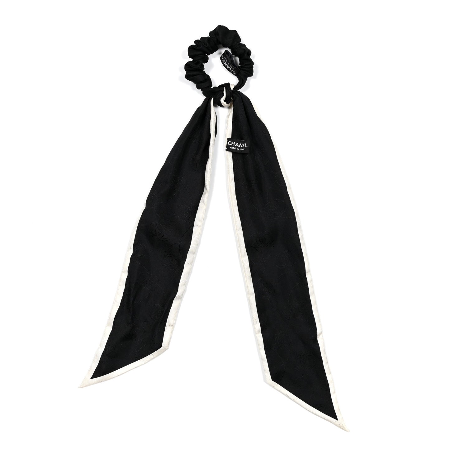 Silk Twill Hair Tie White Black