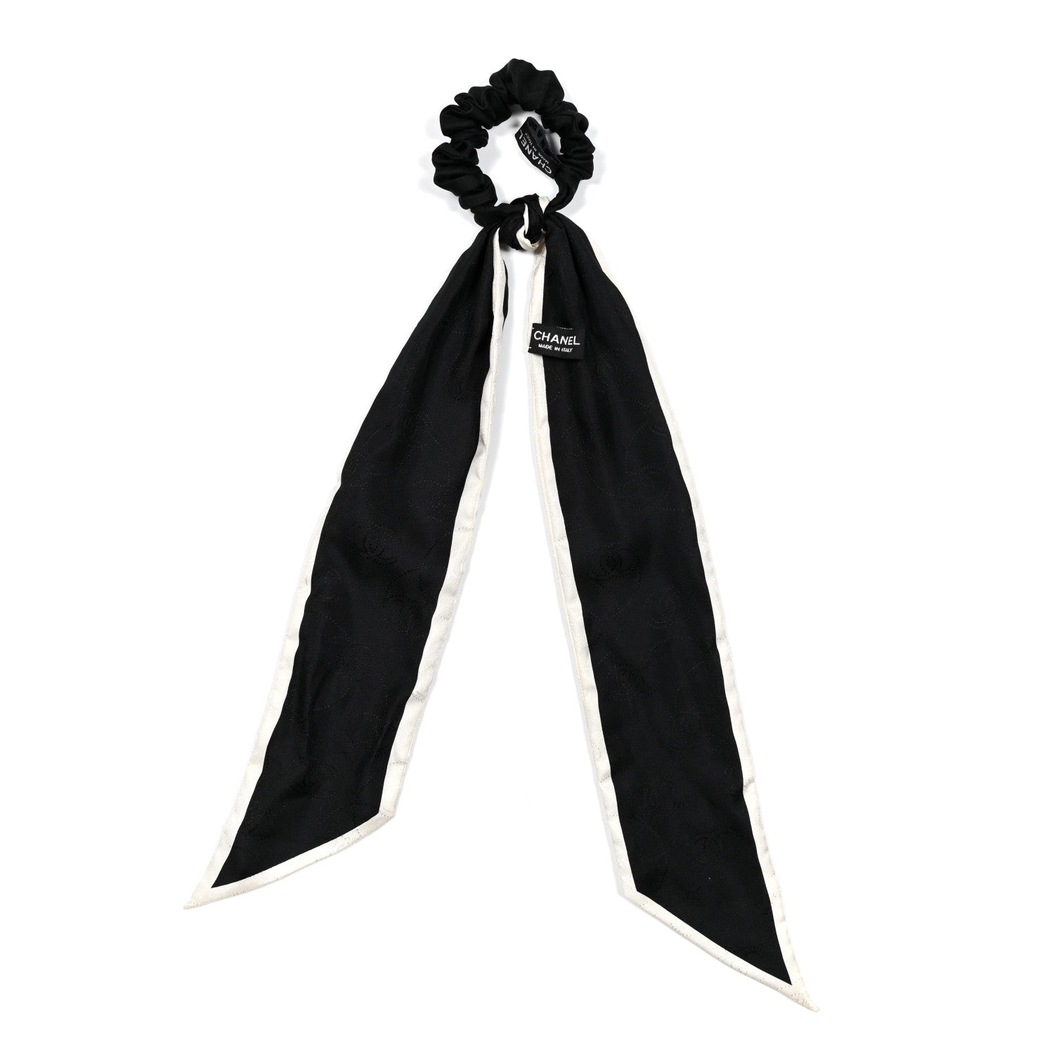 Chanel Silk Twill Hair Tie White Black 2 of 3