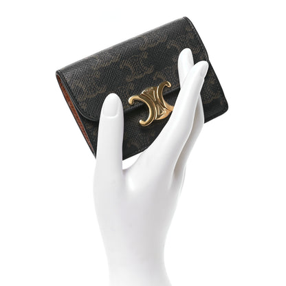 Celine Triomphe Canvas Calfskin Flap Card Holder Tan 2 of 9
