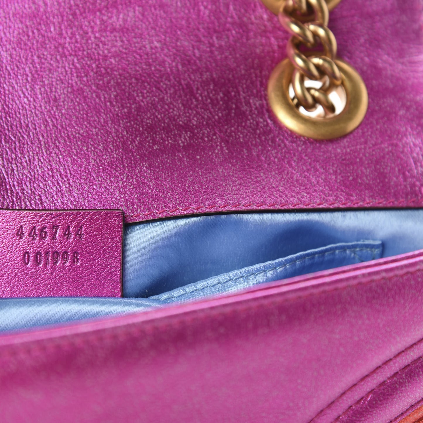 Metallic Calfskin Matelasse Mini GG Marmont Shoulder Bag Fuchsia