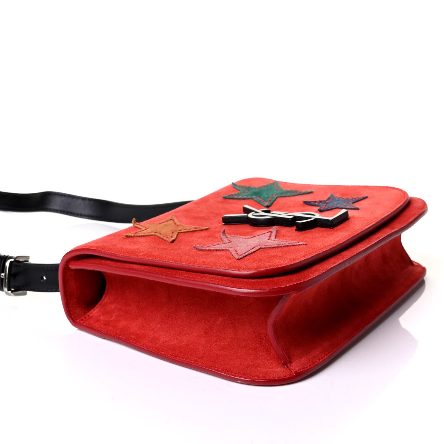 Saint Laurent Suede Star Patchwork Monogram Small Spontini Saddle Bag Red 3 of 6