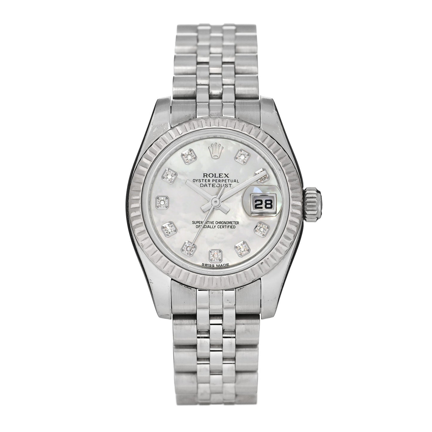 Stainless Steel 18K White Gold Diamond Mother of Pearl 26mm Oyster Perpetual Datejust Watch 179174