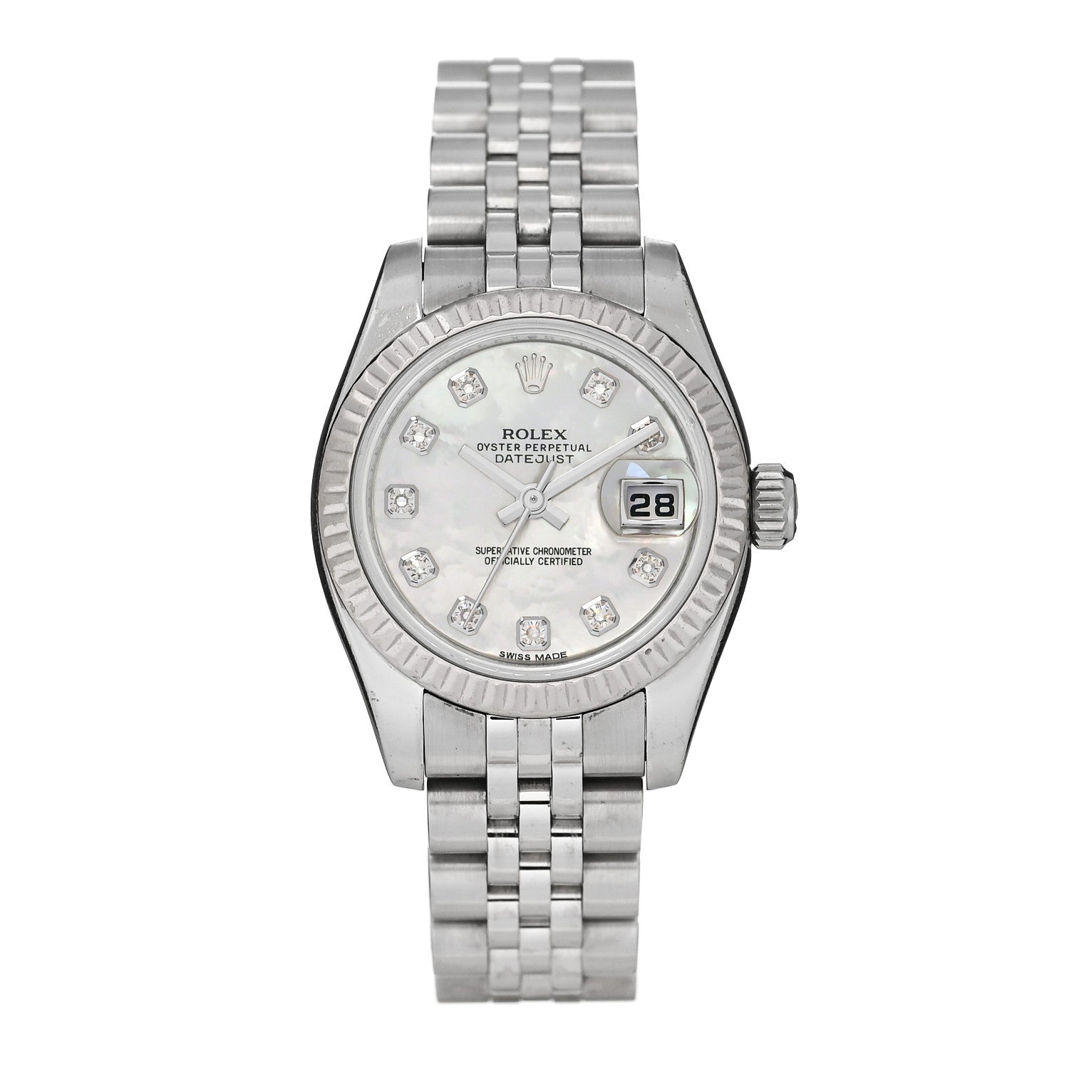 Rolex Stainless Steel 18K White Gold Diamond Mother of Pearl 26mm Oyster Perpetual Datejust Watch 179174 1 of 6
