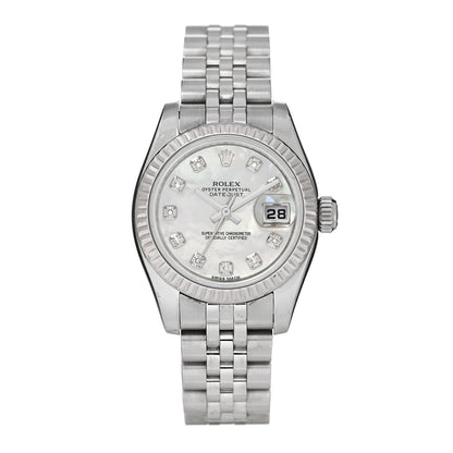 Rolex Stainless Steel 18K White Gold Diamond Mother of Pearl 26mm Oyster Perpetual Datejust Watch 179174 1 of 6