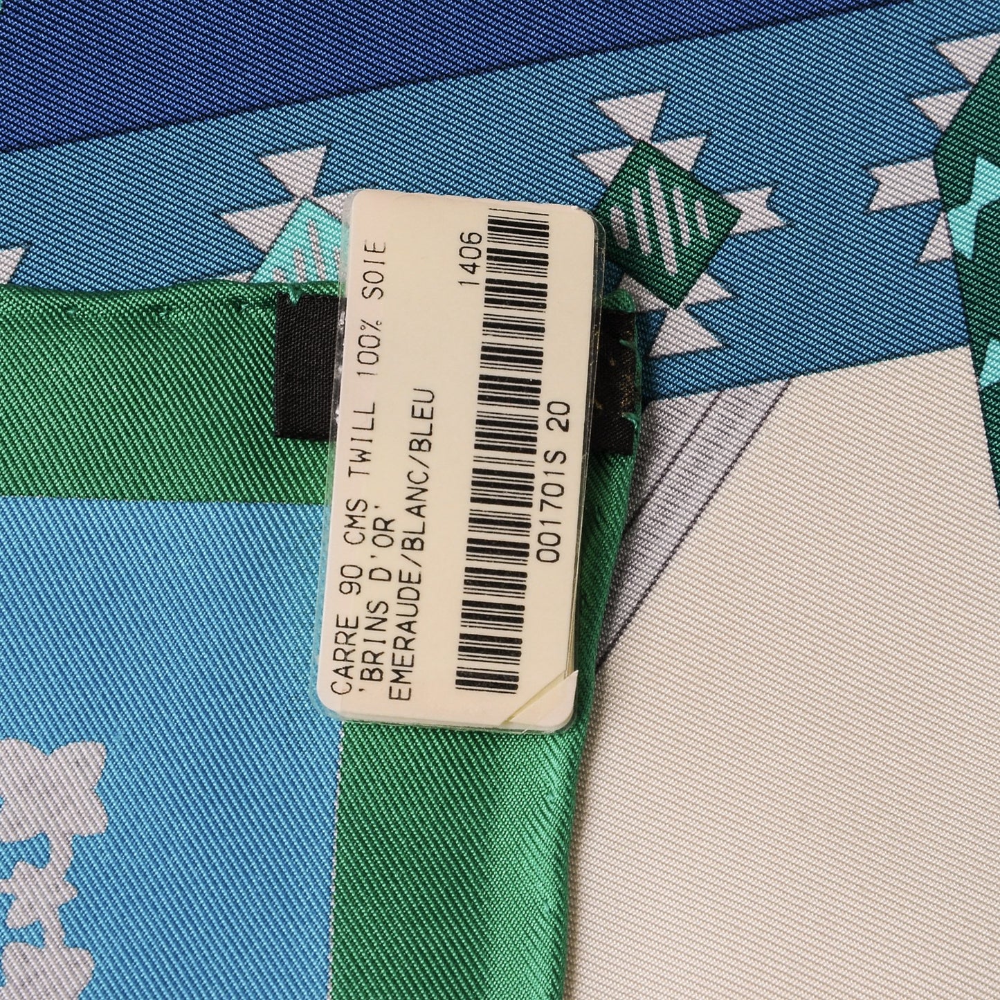 Silk Mousseline Brins D Or 90 Scarf Emeraude Blanc Bleu