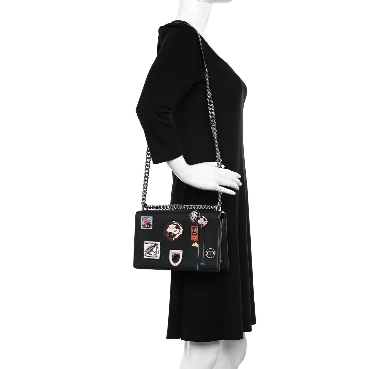 Calfskin Paradise Diorama Flap Bag Black